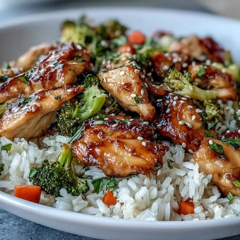 One pan honey garlic chicken broccoli rice simmering in a skillet, with tender chicken pieces, fluffy rice, and crisp broccoli florets in a savory sauce.