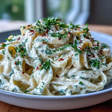 Tender cauliflower florets, garlic, and onion blended into a velvety sauce tossed with al dente fettuccine, garnished with fresh parsley and grated Parmesan for a light, creamy finish.