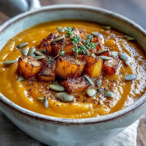 Warm, golden Butternut Squash Soup served with crusty artisan bread for dipping.