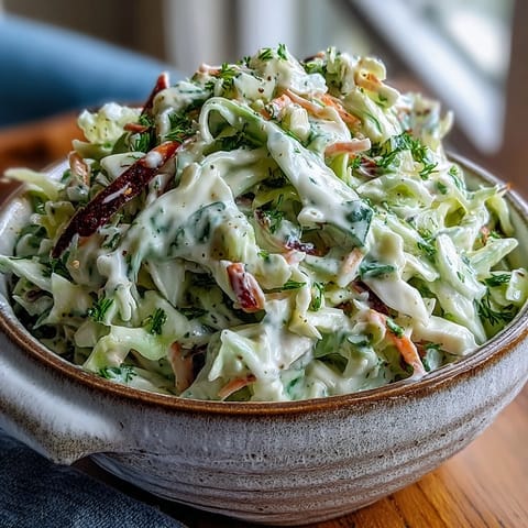 Shredded vegetable medley coated in tangy, luscious dressing, ready to serve chilled for an easy vegetarian side at potlucks.