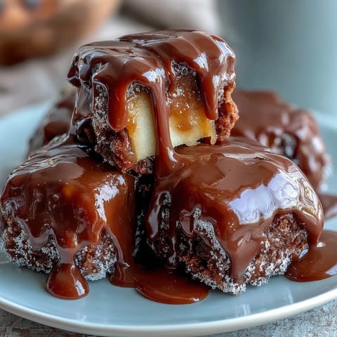 Candy apple slices dipped in creamy caramel and drizzled with dark chocolate, garnished with chopped nuts for a crunchy finish.