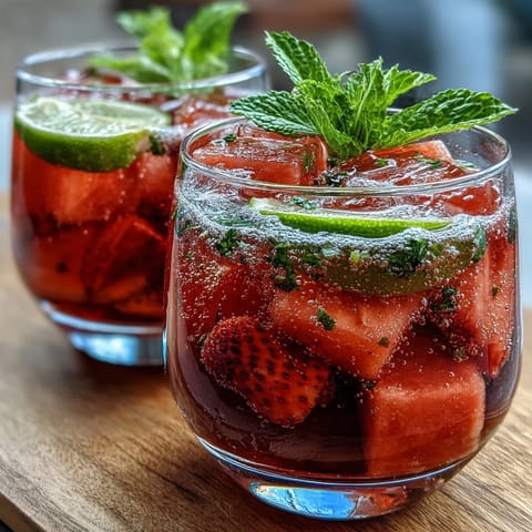 Refreshing watermelon mint vodka spritz mocktail with vibrant mint and juicy fruit, perfect for summer gatherings.