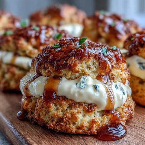 Golden dandelion honey scones served with a generous dollop of clotted cream for a classic British tea-time treat.