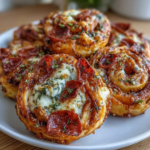 Flaky puff pastry pinwheels bursting with melted mozzarella, zesty marinara, and pepperoni slices—golden, savory, and perfect for snacking.