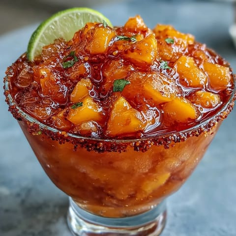 Vibrant Cinco de Mayo Mangonada Mocktail Cup with layered chamoy and spicy rim.