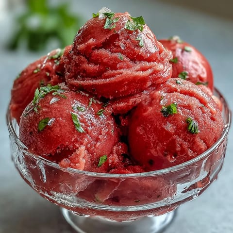 Easy, no-churn Watermelon Sorbet (3 Ingredients) ready to scoop on hot afternoons.