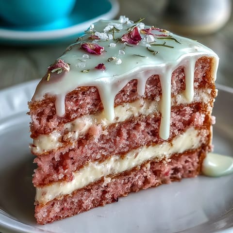 Blush-pink Bridal Shower Rosé Velvet Cake, rich frosting, stunning gold cascade.
