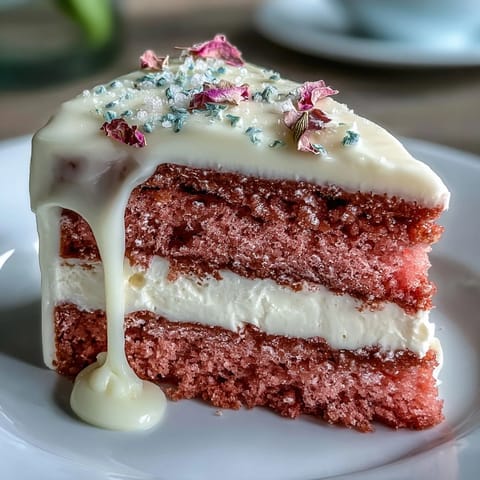 Blush-pink Rosé Velvet Cake, lusciously frosted for any celebration.