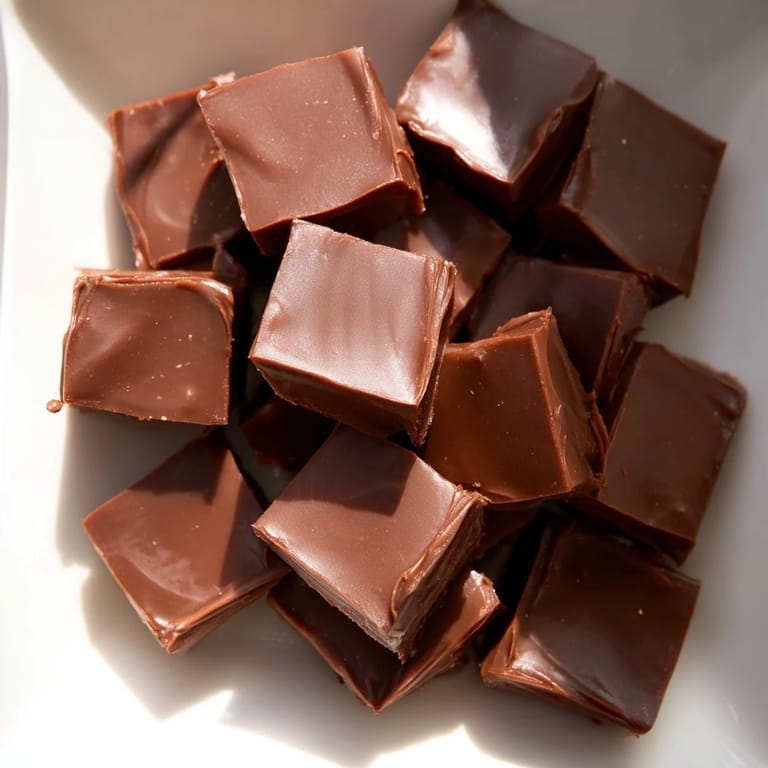 Warm, melted chocolate in fudge, being poured into a pan to create homemade, delicious squares.
