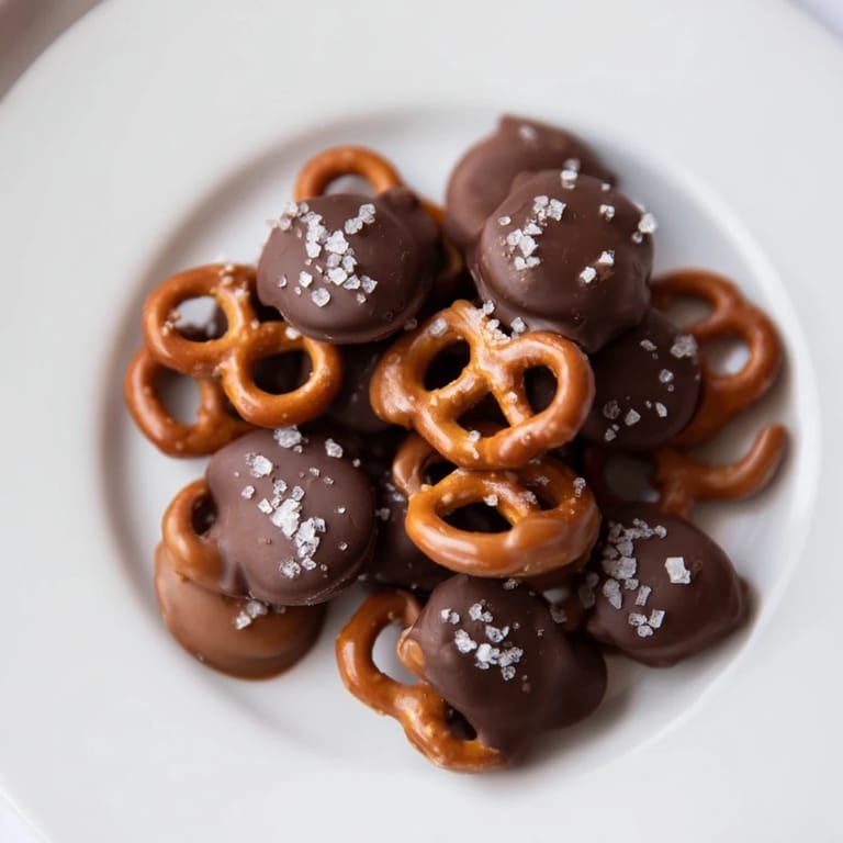 Homemade Pretzel Candy Clusters recipe with melted caramel and perfectly combined chocolate coating.