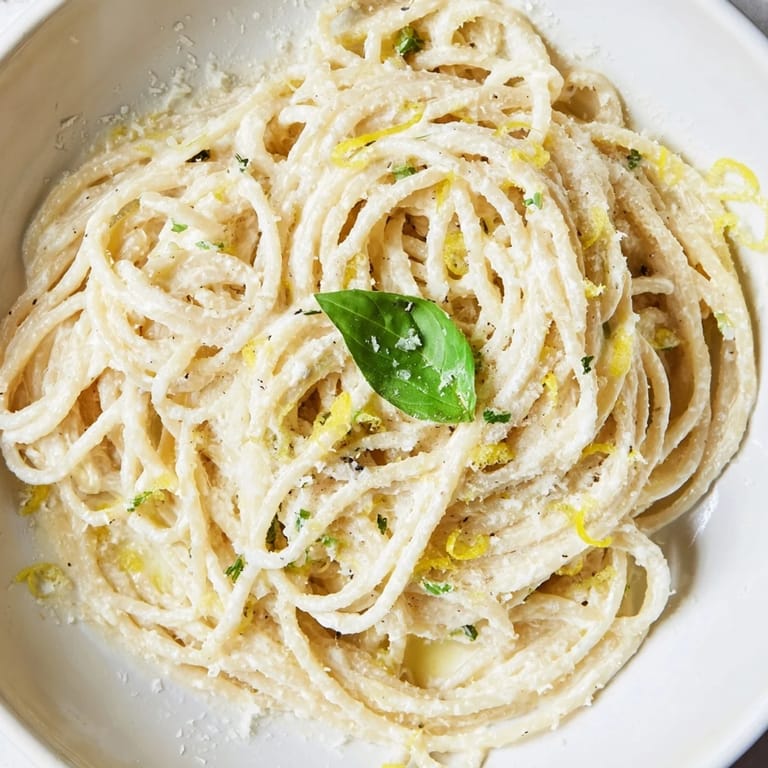 A close-up of lemon ricotta pasta topped with extra zest and pepper, ready to serve as a light vegetarian dinner.