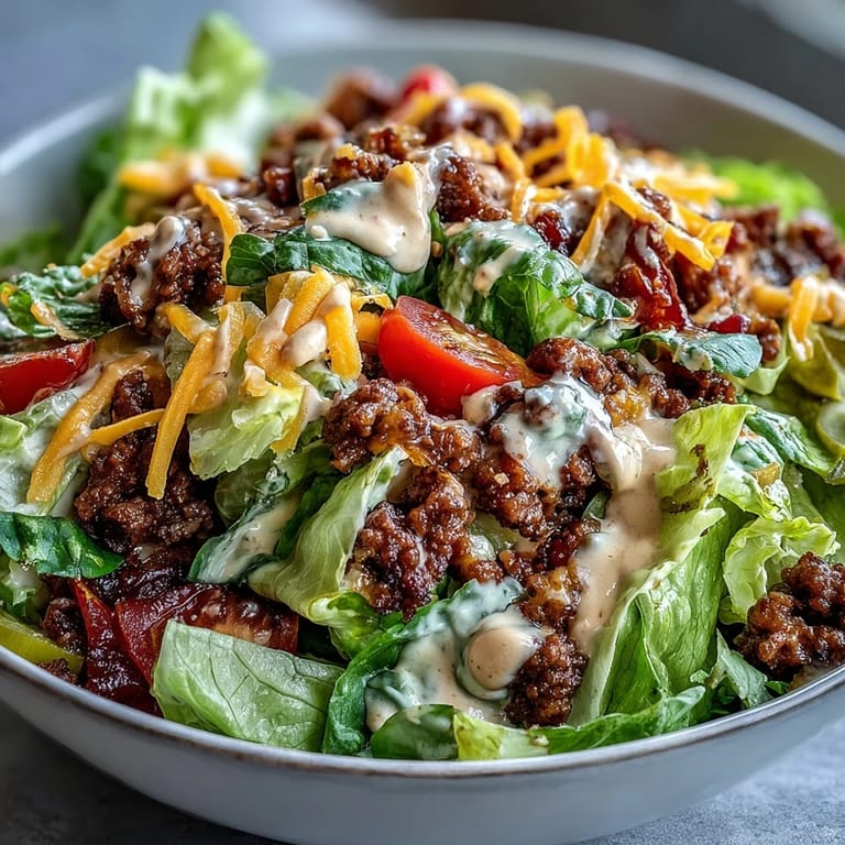 Drizzled with special sauce, this Easy Big Mac in a Bowl offers a low-carb, gluten-free deconstructed burger experience.