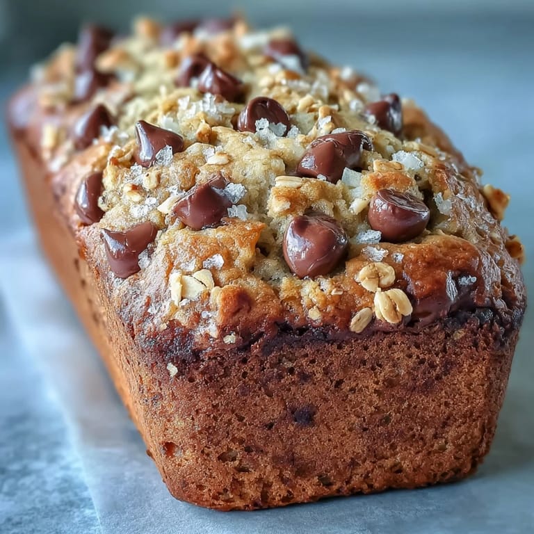 Golden-brown Chocolate Chip Peanut Butter Oatmeal Banana Bread on a cooling rack, topped with chopped peanuts and chocolate chips for a tempting snack.