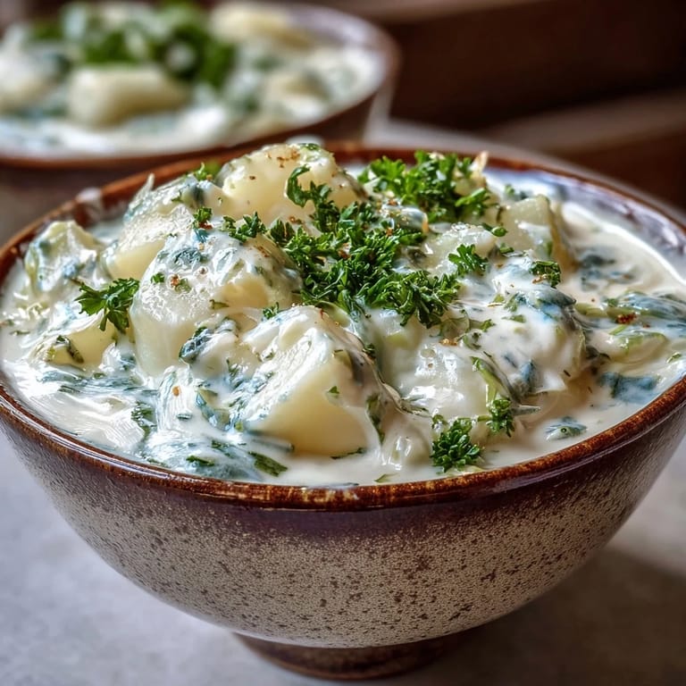 Steaming Creamy Potato Soup with Cabbage in a white bowl, topped with fresh parsley on a cozy table