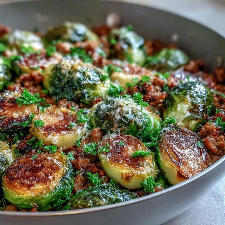 Crisp-edged Brussels sprouts and seasoned ground turkey mingle with aromatics in this wholesome one-pan dinner.