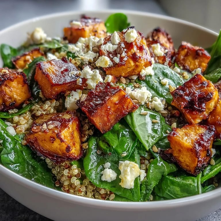 Presented in a ceramic bowl, this wholesome vegetarian meal showcases golden roasted vegetables and a garnish of pumpkin seeds.