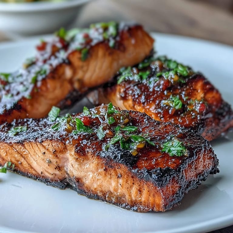 A colorful plate of grilled salmon with strawberry salsa, offering a fresh, light meal that's both healthy and visually stunning.