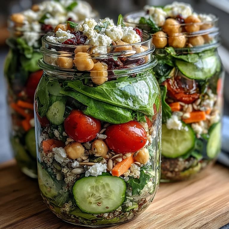 Colorful mason jar salads packed with fresh vegetables, grains, and protein for vibrant, nutritious lunches.
