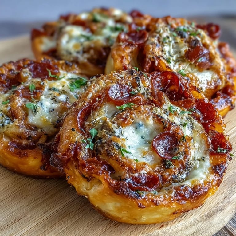 Warm, cheesy pizza pinwheels with gooey mozzarella, marinara sauce, and pepperoni wrapped in buttery puff pastry—ideal party appetizers.