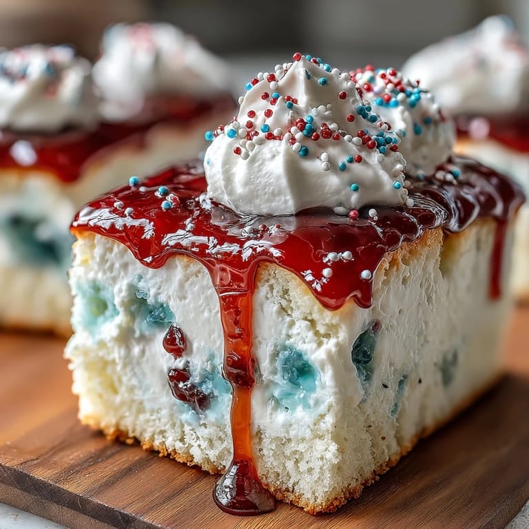 Enjoy this celebratory Memorial Day Red White Blue Poke Cake, chilled and delicious.