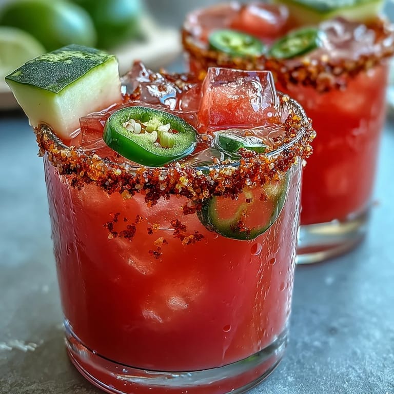 Fruity watermelon jalapeño mocktail with a refreshing lime-salt rim.