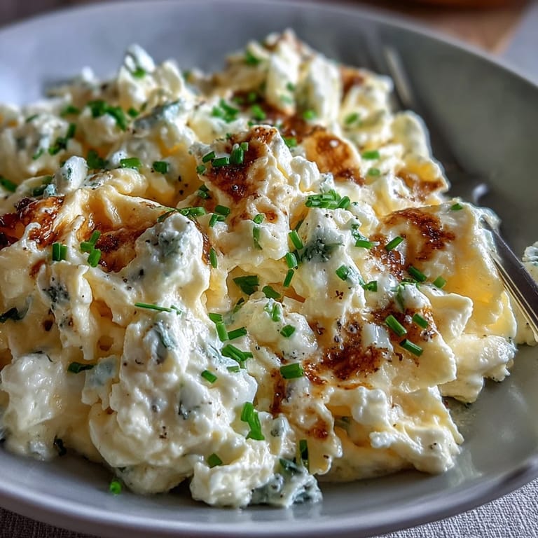 Golden cottage cheese scrambled eggs, generously seasoned and ready to eat.