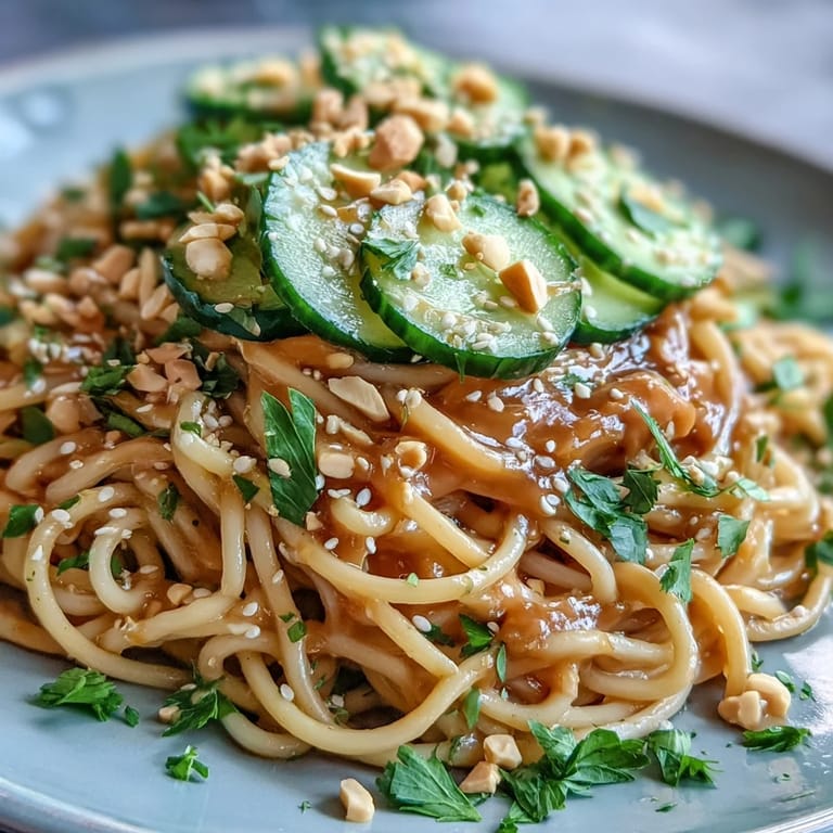 Delicious Cold Peanut Sesame Noodles with Cucumber, a perfect summer meal.