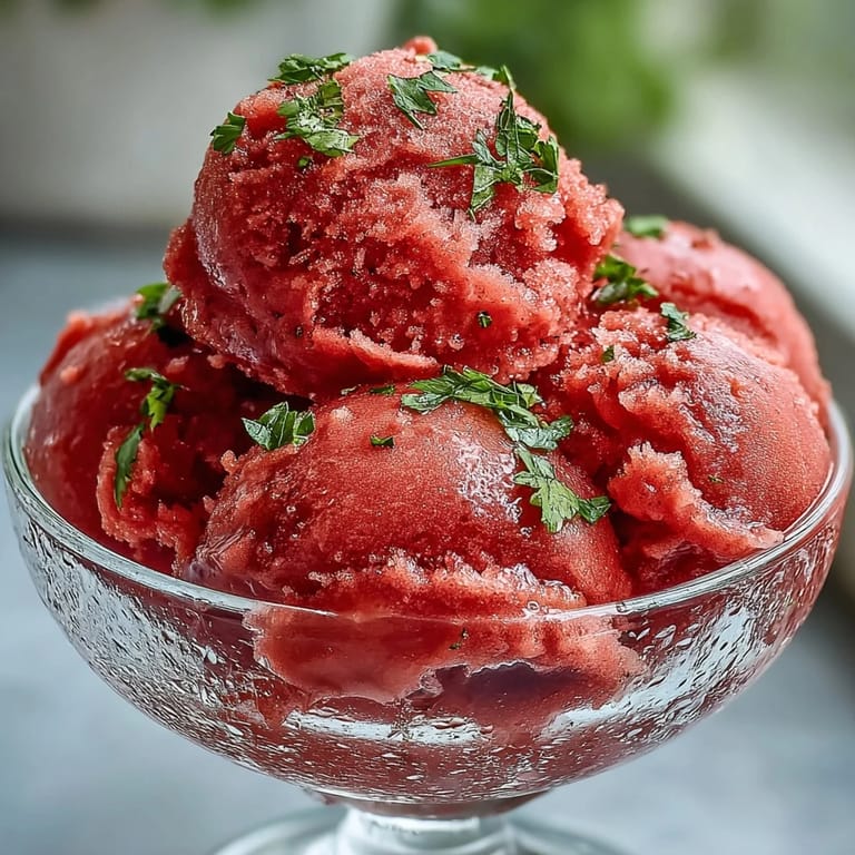 Refreshing 3-Ingredient Watermelon Sorbet recipe, a frosty, sweet, and simple treat.
