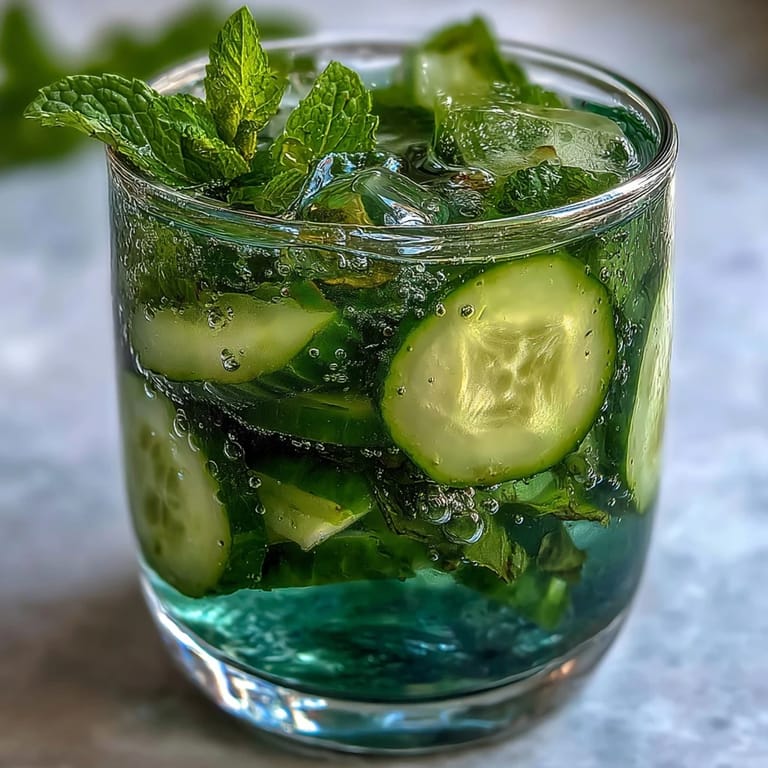 Cooling Sparkling Cucumber Mint Lemonade Mocktail perfect for a hot summer day.