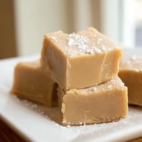 Creamy Peanut Butter Fudge squares glistening, chilled and ready to serve for a delightful dessert.