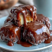 Candy apple slices dipped in creamy caramel and drizzled with dark chocolate, garnished with chopped nuts for a crunchy finish.