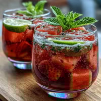 Refreshing watermelon mint vodka spritz mocktail with vibrant mint and juicy fruit, perfect for summer gatherings.
