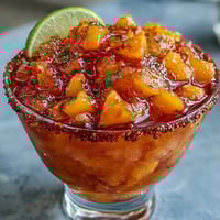 Vibrant Cinco de Mayo Mangonada Mocktail Cup with layered chamoy and spicy rim.