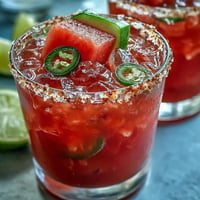 Light and zesty Cinco de Mayo Watermelon Jalapeño Margarita Mocktail ready to serve.