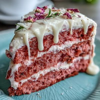 Elegant Bridal Shower Rosé Velvet Cake with shimmering gold drip.