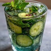 Sparkling Cucumber Mint Lemonade Mocktail with fresh mint, lemon, and ice.
